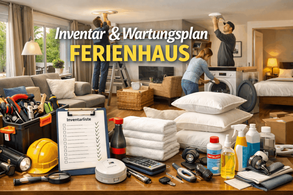 Inventar- und Wartungsplan für Ferienhaus: Checkliste, Werkzeug, Reinigungsmittel. Hauswartung und Inventur.
