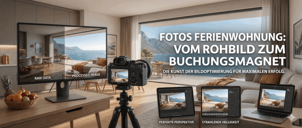 Foto-Postprocessing: Ferienwohnung vom Rohbild zum Buchungsmagnet. Bildoptimierung für Erfolg.