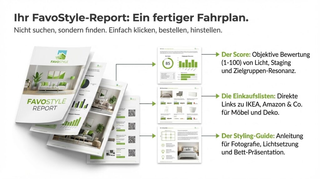 FavoStyle-Report mit Score, Einkaufslisten und Styling-Guide