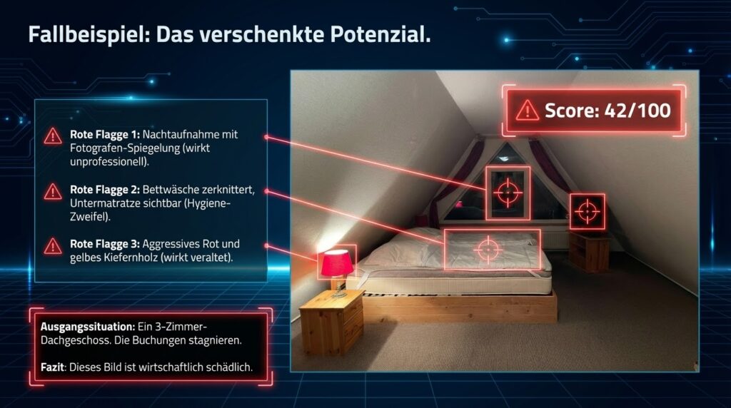 Fallbeispiel: Das verschenkte Potential. Ausgangssituation, rote Flaggen und Fazit. Score: 42/100.